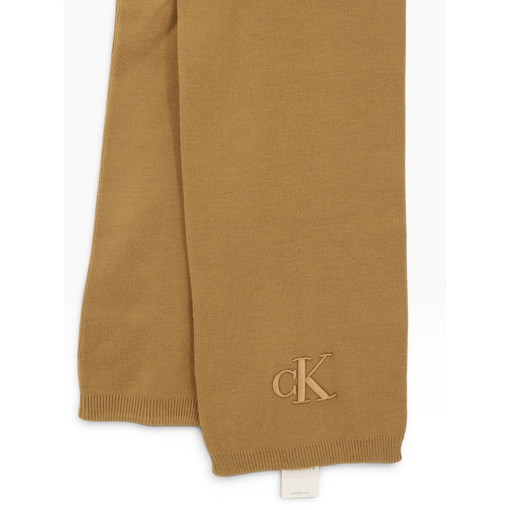 Calvin Klein Jeans Knit Scarf Camel Tan Embroidered CK Logo New NWT